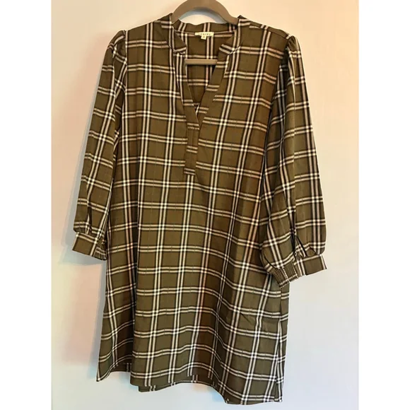 0247 NWOT Size Small **Jodifil** Green Plaid Shirt Dress. - Picture 5 of 14